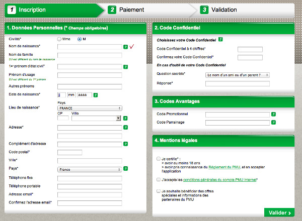 données personnelles pour jouer au pmu